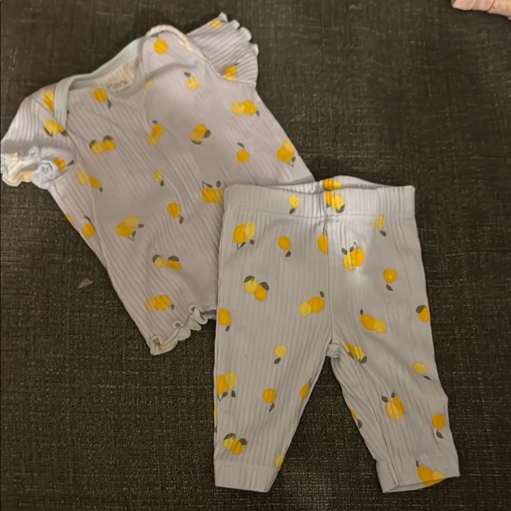 Carter's White and Yellow Lemon Print Kids Matching Set